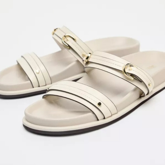 Womens ZARA Summer New Belt Buckle Round Toe Casual Flat Heels Fashion Sandals - Picture 12 of 12